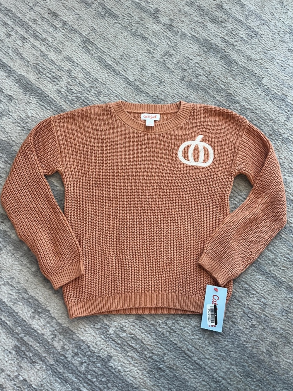 Cat & Jack Copper Knit Sweater with White Pumpkin Accent